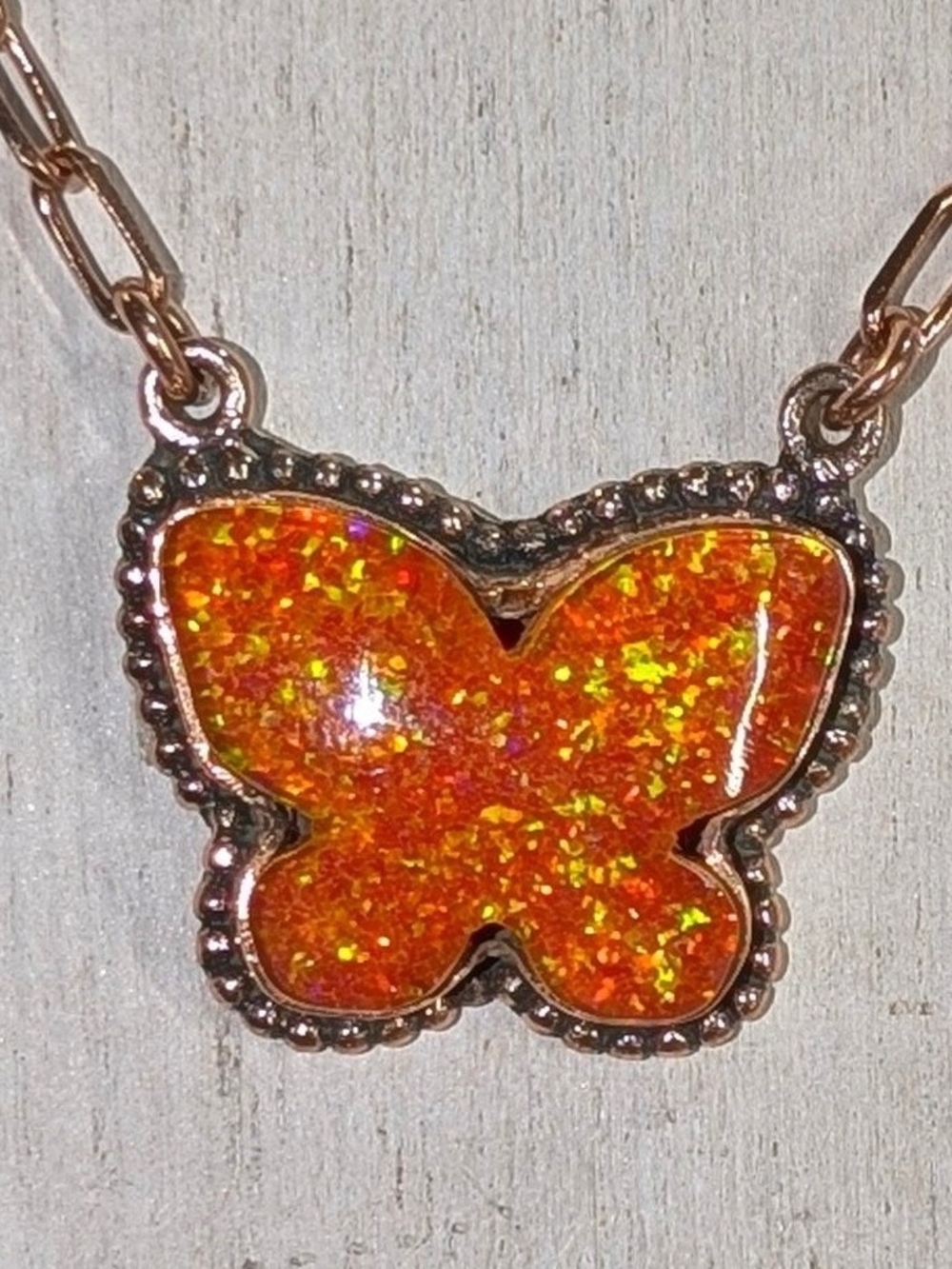 Bright Orange Opal Butterfly Pendant Necklace